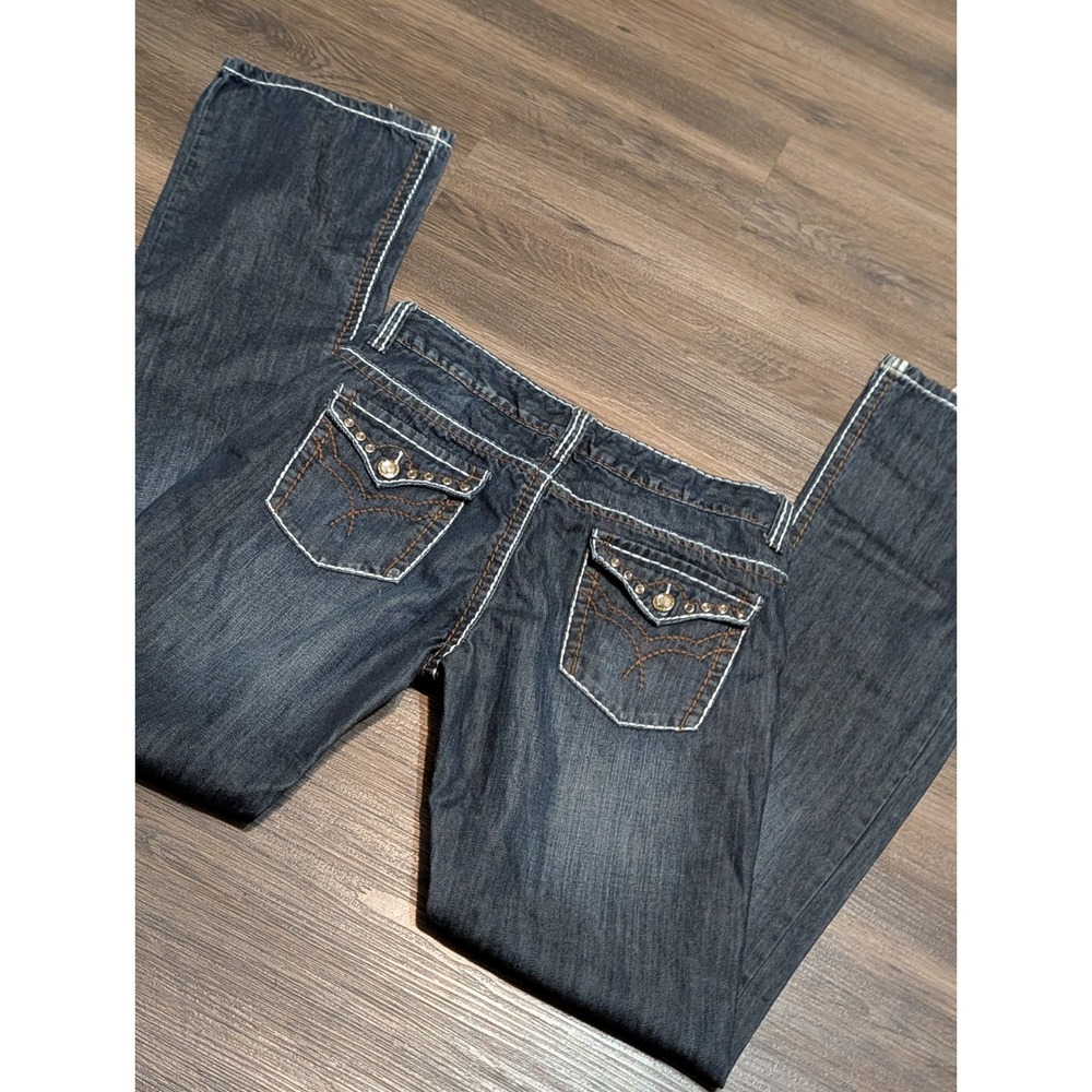 Ranch Royalty Womens Dark Wash Thick Stitch Embellished Bootcut Jeans Size 7